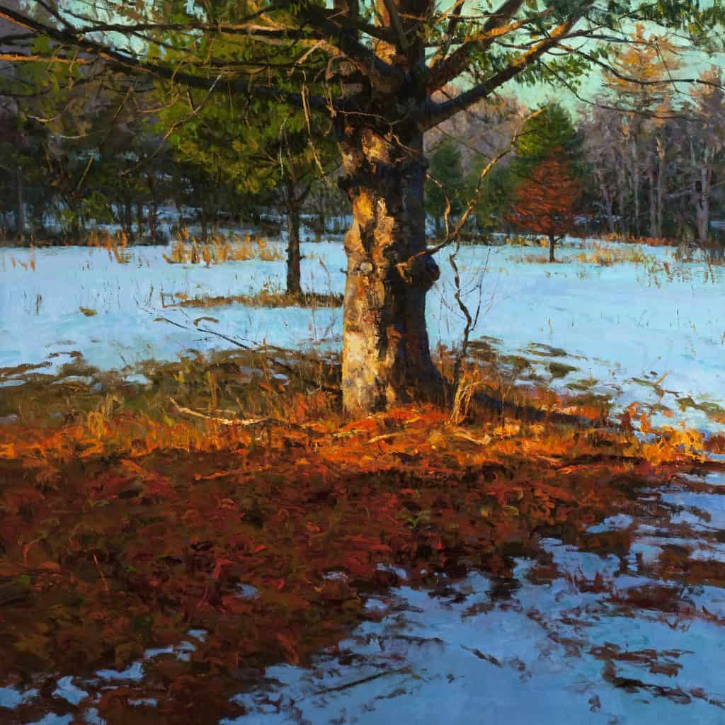 Oil Painting of tree in snow by artist Peter Fiore
