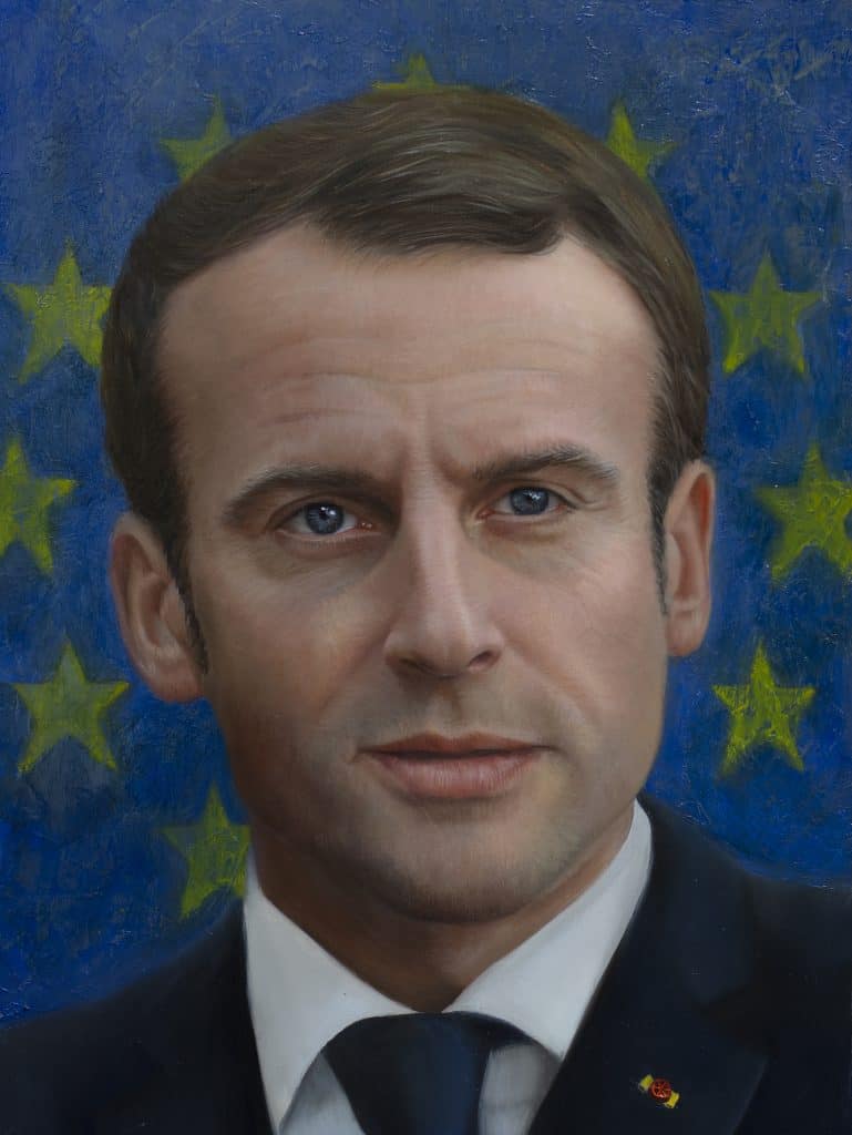 Painting of Emmanuel Macron by shana levenson