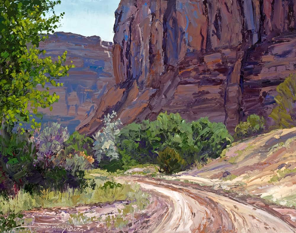 ROAD IN THE CANYON by Carol Swinney 11x14 Oil on canvas copy